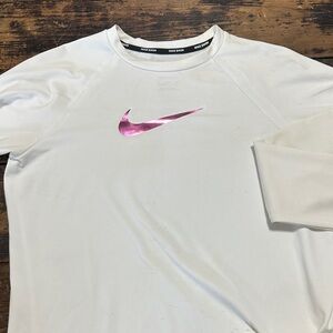 Nike White Long Sleeve Shirt with Metallic Pink Swoosh